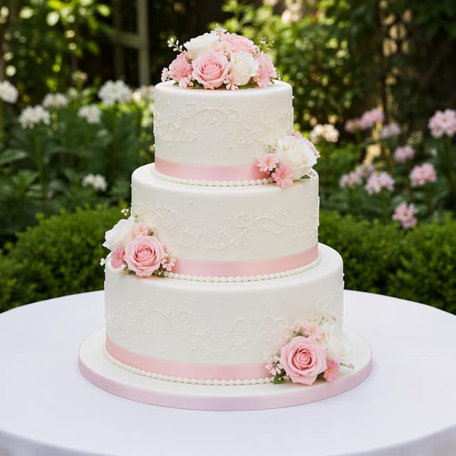 A three-tiered white and pink wedding cake standing on a plain garden table
Chat attachment instruction: Generate exactly one in-world chat attachment, not a collage, split-screen, comic panel, flashback, or explanatory scene. If the prompt is a screenshot, phone screen, document, note, card, map, receipt, label, object photo, or photo someone took, frame that artifact directly. A name appearing in visible text or in 'photo taken by X' is not an instruction to draw that person. Do not show recurring story participants as visible people unless the prompt itself explicitly says they are visible. Keep unrequested people, faces, and bodies out of the image.