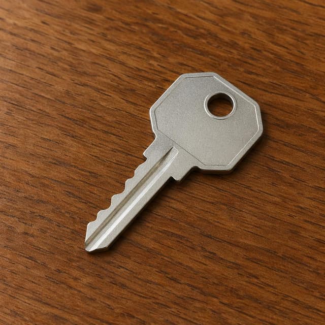 a plain metal room key resting on a wooden surface
Chat attachment instruction: Generate exactly one in-world chat attachment, not a collage, split-screen, comic panel, flashback, or explanatory scene. If the prompt is a screenshot, phone screen, document, note, card, map, receipt, label, object photo, or photo someone took, frame that artifact directly. A name appearing in visible text or in 'photo taken by X' is not an instruction to draw that person. Do not show recurring story participants as visible people unless the prompt itself explicitly says they are visible. Keep unrequested people, faces, and bodies out of the image.