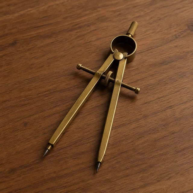 a brass drawing compass resting on a plain wooden desk surface
Character consistency instruction: preserve these exact recurring appearance details: Léa: gender: Female; age: 31; skin tone: Warm tawny; hair color: Dark auburn; hair style: Straight blunt bob cut to the jaw; eye color: Dark brown; clothing: A structured camel blazer over a professional white top and clean white leather sneakers.; other features: Small geometric triangle tattoo behind her right ear and thin rectangular glasses.
Chat attachment instruction: Generate exactly one in-world chat attachment, not a collage, split-screen, comic panel, flashback, or explanatory scene. If the prompt is a screenshot, phone screen, document, note, card, map, receipt, label, object photo, or photo someone took, frame that artifact directly. A name appearing in visible text or in 'photo taken by X' is not an instruction to draw that person. Do not show recurring story participants as visible people unless the prompt itself explicitly says they are visible. Keep unrequested people, faces, and bodies out of the image. Do not add readable text unless the prompt explicitly asks for visible text.