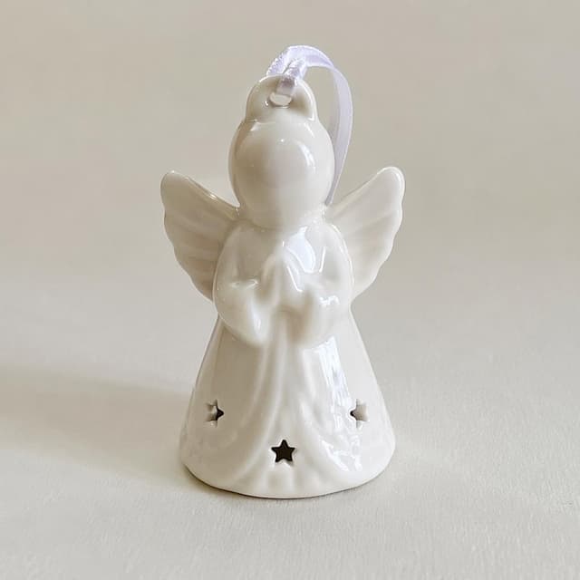 a small white ceramic Christmas angel ornament on a plain surface
Chat attachment instruction: Generate exactly one in-world chat attachment, not a collage, split-screen, comic panel, flashback, or explanatory scene. If the prompt is a screenshot, phone screen, document, note, card, map, receipt, label, object photo, or photo someone took, frame that artifact directly. A name appearing in visible text or in 'photo taken by X' is not an instruction to draw that person. Do not show recurring story participants as visible people unless the prompt itself explicitly says they are visible. Keep unrequested people, faces, and bodies out of the image.