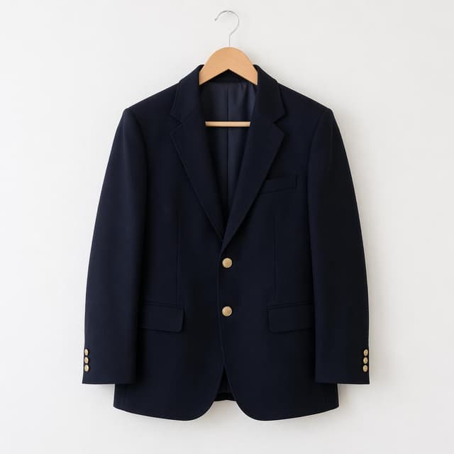 A dark navy school blazer hanging on a plain wooden hanger against a bare white wall
Chat attachment instruction: Generate exactly one in-world chat attachment, not a collage, split-screen, comic panel, flashback, or explanatory scene. If the prompt is a screenshot, phone screen, document, note, card, map, receipt, label, object photo, or photo someone took, frame that artifact directly. A name appearing in visible text or in 'photo taken by X' is not an instruction to draw that person. Do not show recurring story participants as visible people unless the prompt itself explicitly says they are visible. Keep unrequested people, faces, and bodies out of the image. Do not add readable text unless the prompt explicitly asks for visible text.