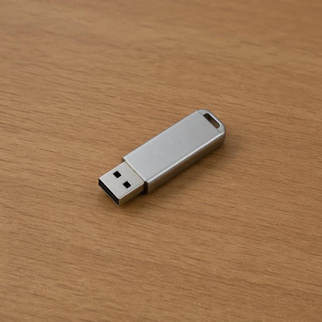 a small silver USB flash drive resting on a bare wooden desk surface
Chat attachment instruction: Generate exactly one in-world chat attachment, not a collage, split-screen, comic panel, flashback, or explanatory scene. If the prompt is a screenshot, phone screen, document, note, card, map, receipt, label, object photo, or photo someone took, frame that artifact directly. A name appearing in visible text or in 'photo taken by X' is not an instruction to draw that person. Do not show recurring story participants as visible people unless the prompt itself explicitly says they are visible. Keep unrequested people, faces, and bodies out of the image. Do not add readable text unless the prompt explicitly asks for visible text.
