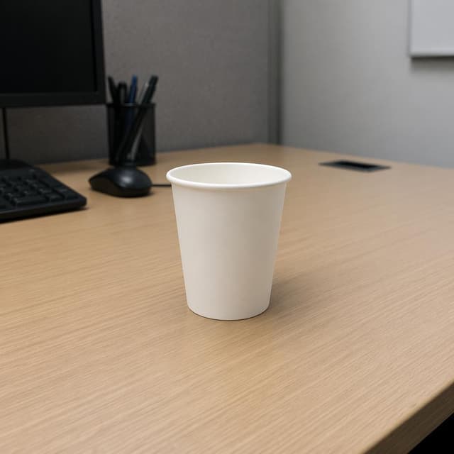 a plain white paper coffee cup sitting alone on an empty office desk
Chat attachment instruction: Generate exactly one in-world chat attachment, not a collage, split-screen, comic panel, flashback, or explanatory scene. If the prompt is a screenshot, phone screen, document, note, card, map, receipt, label, object photo, or photo someone took, frame that artifact directly. A name appearing in visible text or in 'photo taken by X' is not an instruction to draw that person. Do not show recurring story participants as visible people unless the prompt itself explicitly says they are visible. Keep unrequested people, faces, and bodies out of the image.