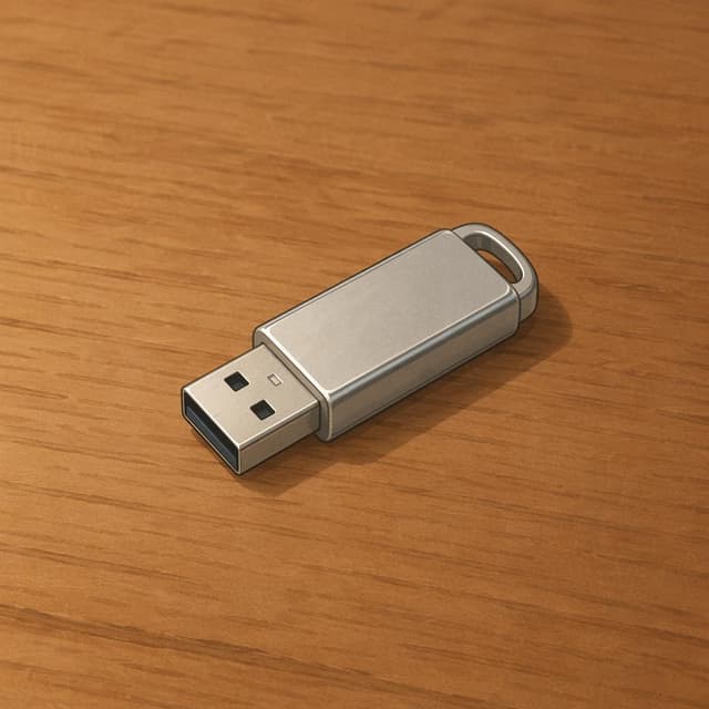 A small silver USB flash drive on a plain wooden desk surface, storybook style
Chat attachment instruction: Generate exactly one in-world chat attachment, not a collage, split-screen, comic panel, flashback, or explanatory scene. If the prompt is a screenshot, phone screen, document, note, card, map, receipt, label, object photo, or photo someone took, frame that artifact directly. A name appearing in visible text or in 'photo taken by X' is not an instruction to draw that person. Do not show recurring story participants as visible people unless the prompt itself explicitly says they are visible. Keep unrequested people, faces, and bodies out of the image.