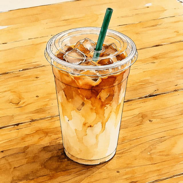 A single iced drink in a clear plastic cup on a plain wooden table, charming ink and watercolor painting, clean lines, vibrant but soft color palette, storybook style
Chat attachment instruction: Generate exactly one in-world chat attachment, not a collage, split-screen, comic panel, flashback, or explanatory scene. If the prompt is a screenshot, phone screen, document, note, card, map, receipt, label, object photo, or photo someone took, frame that artifact directly. A name appearing in visible text or in 'photo taken by X' is not an instruction to draw that person. Do not show recurring story participants as visible people unless the prompt itself explicitly says they are visible. Keep unrequested people, faces, and bodies out of the image.