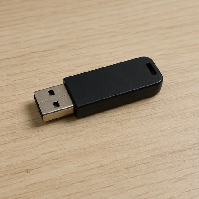 a small black USB flash drive resting on a light-colored wooden desk surface
Chat attachment instruction: Generate exactly one in-world chat attachment, not a collage, split-screen, comic panel, flashback, or explanatory scene. If the prompt is a screenshot, phone screen, document, note, card, map, receipt, label, object photo, or photo someone took, frame that artifact directly. A name appearing in visible text or in 'photo taken by X' is not an instruction to draw that person. Do not show recurring story participants as visible people unless the prompt itself explicitly says they are visible. Keep unrequested people, faces, and bodies out of the image.