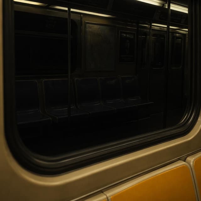 A dark, empty subway seat reflected in a train window
Chat attachment instruction: Generate exactly one in-world chat attachment, not a collage, split-screen, comic panel, flashback, or explanatory scene. If the prompt is a screenshot, phone screen, document, note, card, map, receipt, label, object photo, or photo someone took, frame that artifact directly. A name appearing in visible text or in 'photo taken by X' is not an instruction to draw that person. Do not show recurring story participants as visible people unless the prompt itself explicitly says they are visible. Keep unrequested people, faces, and bodies out of the image.
