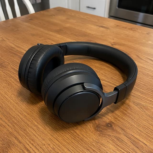a pair of large over-ear headphones resting on a plain wooden kitchen table
Chat attachment instruction: Generate exactly one in-world chat attachment, not a collage, split-screen, comic panel, flashback, or explanatory scene. If the prompt is a screenshot, phone screen, document, note, card, map, receipt, label, object photo, or photo someone took, frame that artifact directly. A name appearing in visible text or in 'photo taken by X' is not an instruction to draw that person. Do not show recurring story participants as visible people unless the prompt itself explicitly says they are visible. Keep unrequested people, faces, and bodies out of the image.