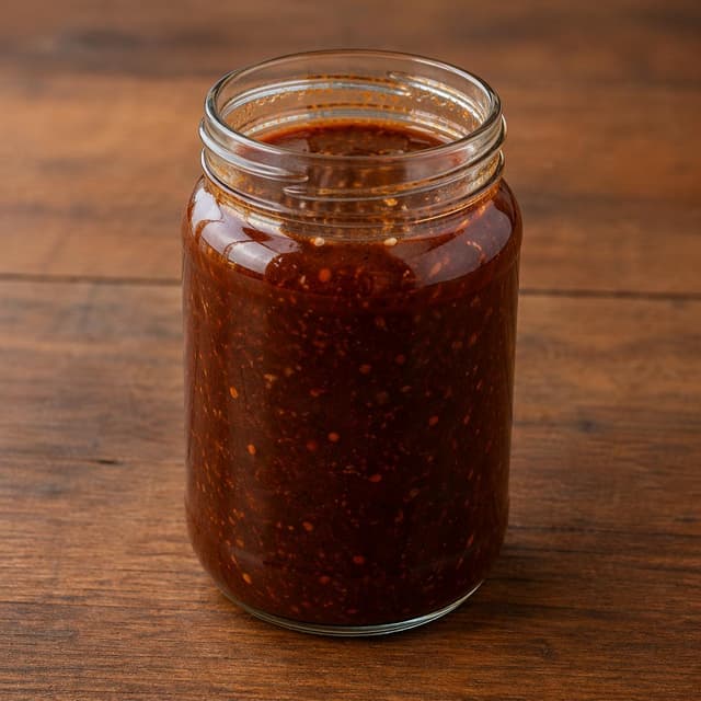 a glass jar filled with dark reddish marinade, standing on a wooden table
Chat attachment instruction: Generate exactly one in-world chat attachment, not a collage, split-screen, comic panel, flashback, or explanatory scene. If the prompt is a screenshot, phone screen, document, note, card, map, receipt, label, object photo, or photo someone took, frame that artifact directly. A name appearing in visible text or in 'photo taken by X' is not an instruction to draw that person. Do not show recurring story participants as visible people unless the prompt itself explicitly says they are visible. Keep unrequested people, faces, and bodies out of the image.