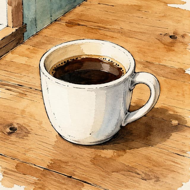 Charming ink and watercolor painting, a single white coffee cup on a simple wooden desk, storybook style
Chat attachment instruction: Generate exactly one in-world chat attachment, not a collage, split-screen, comic panel, flashback, or explanatory scene. If the prompt is a screenshot, phone screen, document, note, card, map, receipt, label, object photo, or photo someone took, frame that artifact directly. A name appearing in visible text or in 'photo taken by X' is not an instruction to draw that person. Do not show recurring story participants as visible people unless the prompt itself explicitly says they are visible. Keep unrequested people, faces, and bodies out of the image.
