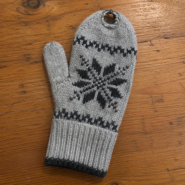 a single thick winter mitten with a hole at the fingertip on a plain wooden table
Chat attachment instruction: Generate exactly one in-world chat attachment, not a collage, split-screen, comic panel, flashback, or explanatory scene. If the prompt is a screenshot, phone screen, document, note, card, map, receipt, label, object photo, or photo someone took, frame that artifact directly. A name appearing in visible text or in 'photo taken by X' is not an instruction to draw that person. Do not show recurring story participants as visible people unless the prompt itself explicitly says they are visible. Keep unrequested people, faces, and bodies out of the image.