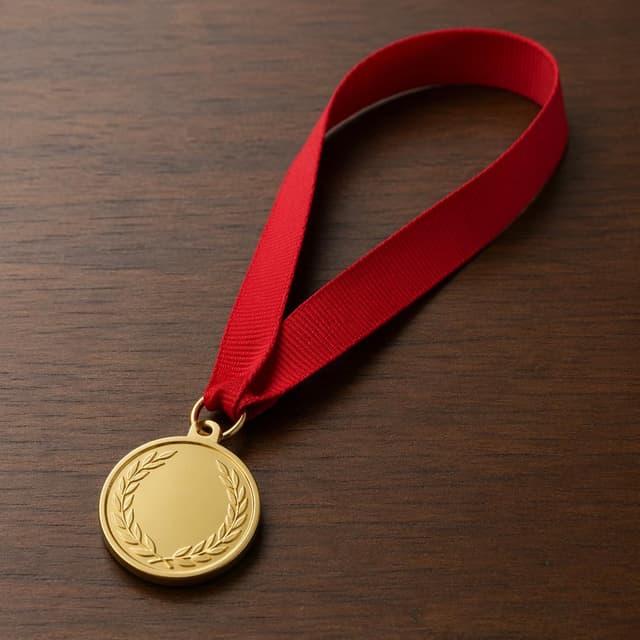 A small gold medal on a red ribbon, resting on a plain table
Chat attachment instruction: Generate exactly one in-world chat attachment, not a collage, split-screen, comic panel, flashback, or explanatory scene. If the prompt is a screenshot, phone screen, document, note, card, map, receipt, label, object photo, or photo someone took, frame that artifact directly. A name appearing in visible text or in 'photo taken by X' is not an instruction to draw that person. Do not show recurring story participants as visible people unless the prompt itself explicitly says they are visible. Keep unrequested people, faces, and bodies out of the image.