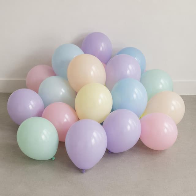 a bunch of pastel-colored balloons on a plain floor
Chat attachment instruction: Generate exactly one in-world chat attachment, not a collage, split-screen, comic panel, flashback, or explanatory scene. If the prompt is a screenshot, phone screen, document, note, card, map, receipt, label, object photo, or photo someone took, frame that artifact directly. A name appearing in visible text or in 'photo taken by X' is not an instruction to draw that person. Do not show recurring story participants as visible people unless the prompt itself explicitly says they are visible. Keep unrequested people, faces, and bodies out of the image.