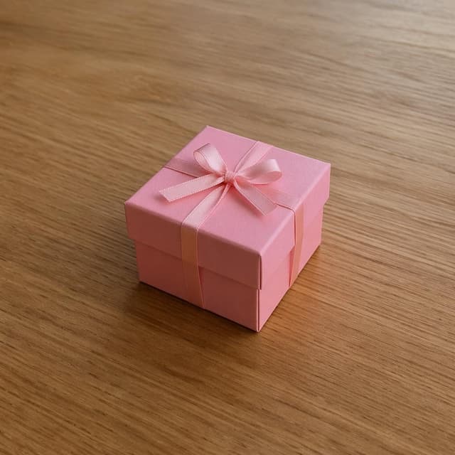 A pink gift box with a small bow, sitting alone on a plain wooden desk
Chat attachment instruction: Generate exactly one in-world chat attachment, not a collage, split-screen, comic panel, flashback, or explanatory scene. If the prompt is a screenshot, phone screen, document, note, card, map, receipt, label, object photo, or photo someone took, frame that artifact directly. A name appearing in visible text or in 'photo taken by X' is not an instruction to draw that person. Do not show recurring story participants as visible people unless the prompt itself explicitly says they are visible. Keep unrequested people, faces, and bodies out of the image.