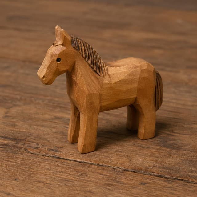 a small carved wooden horse toy
Chat attachment instruction: Generate exactly one in-world chat attachment, not a collage, split-screen, comic panel, flashback, or explanatory scene. If the prompt is a screenshot, phone screen, document, note, card, map, receipt, label, object photo, or photo someone took, frame that artifact directly. A name appearing in visible text or in 'photo taken by X' is not an instruction to draw that person. Do not show recurring story participants as visible people unless the prompt itself explicitly says they are visible. Keep unrequested people, faces, and bodies out of the image.