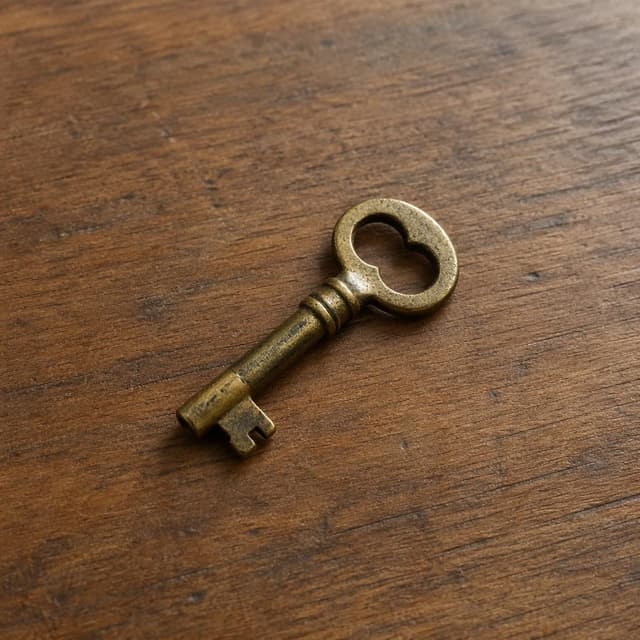 a small tarnished brass key resting on a plain wooden table
Chat attachment instruction: Generate exactly one in-world chat attachment, not a collage, split-screen, comic panel, flashback, or explanatory scene. If the prompt is a screenshot, phone screen, document, note, card, map, receipt, label, object photo, or photo someone took, frame that artifact directly. A name appearing in visible text or in 'photo taken by X' is not an instruction to draw that person. Do not show recurring story participants as visible people unless the prompt itself explicitly says they are visible. Keep unrequested people, faces, and bodies out of the image.