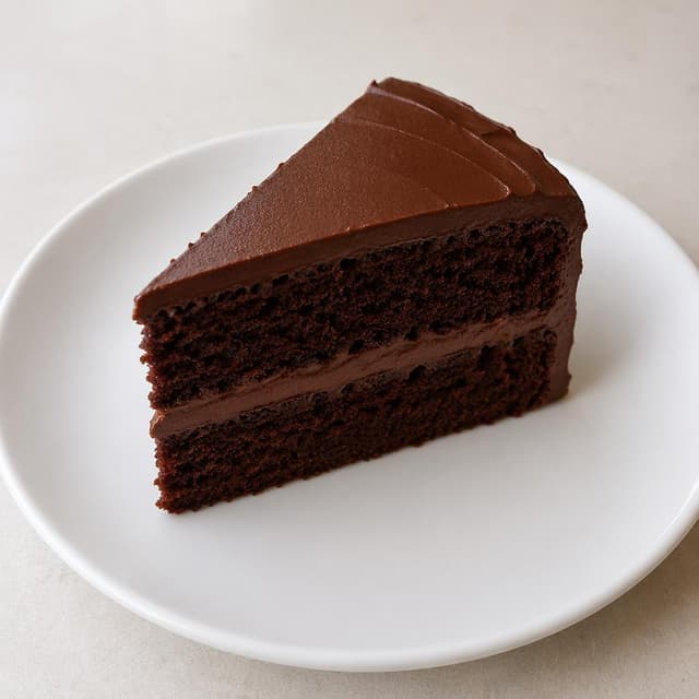 a slice of chocolate cake on a plain white plate
Chat attachment instruction: Generate exactly one in-world chat attachment, not a collage, split-screen, comic panel, flashback, or explanatory scene. If the prompt is a screenshot, phone screen, document, note, card, map, receipt, label, object photo, or photo someone took, frame that artifact directly. A name appearing in visible text or in 'photo taken by X' is not an instruction to draw that person. Do not show recurring story participants as visible people unless the prompt itself explicitly says they are visible. Keep unrequested people, faces, and bodies out of the image.