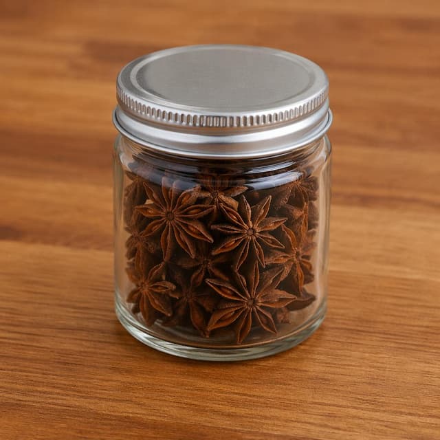 A small glass jar of star anise spice on a plain wooden counter
Chat attachment instruction: Generate exactly one in-world chat attachment, not a collage, split-screen, comic panel, flashback, or explanatory scene. If the prompt is a screenshot, phone screen, document, note, card, map, receipt, label, object photo, or photo someone took, frame that artifact directly. A name appearing in visible text or in 'photo taken by X' is not an instruction to draw that person. Do not show recurring story participants as visible people unless the prompt itself explicitly says they are visible. Keep unrequested people, faces, and bodies out of the image.