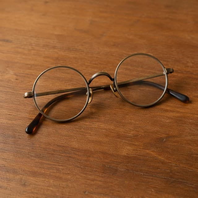 A pair of old-fashioned reading glasses resting on a plain wooden table
Chat attachment instruction: Generate exactly one in-world chat attachment, not a collage, split-screen, comic panel, flashback, or explanatory scene. If the prompt is a screenshot, phone screen, document, note, card, map, receipt, label, object photo, or photo someone took, frame that artifact directly. A name appearing in visible text or in 'photo taken by X' is not an instruction to draw that person. Do not show recurring story participants as visible people unless the prompt itself explicitly says they are visible. Keep unrequested people, faces, and bodies out of the image.