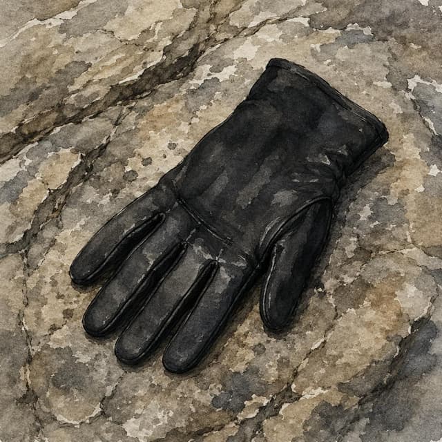 A single black glove lying on bare rock, ink and watercolor style
Chat attachment instruction: Generate exactly one in-world chat attachment, not a collage, split-screen, comic panel, flashback, or explanatory scene. If the prompt is a screenshot, phone screen, document, note, card, map, receipt, label, object photo, or photo someone took, frame that artifact directly. A name appearing in visible text or in 'photo taken by X' is not an instruction to draw that person. Do not show recurring story participants as visible people unless the prompt itself explicitly says they are visible. Keep unrequested people, faces, and bodies out of the image.