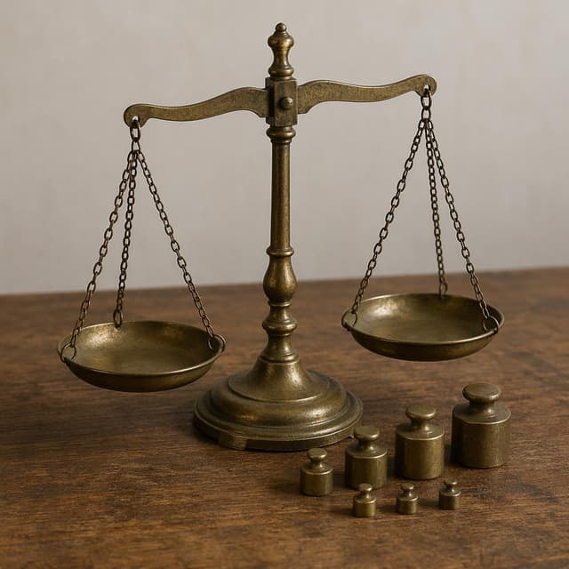 an antique brass balance scale with small weights on a plain wooden table
Chat attachment instruction: Generate exactly one in-world chat attachment, not a collage, split-screen, comic panel, flashback, or explanatory scene. If the prompt is a screenshot, phone screen, document, note, card, map, receipt, label, object photo, or photo someone took, frame that artifact directly. A name appearing in visible text or in 'photo taken by X' is not an instruction to draw that person. Do not show recurring story participants as visible people unless the prompt itself explicitly says they are visible. Keep unrequested people, faces, and bodies out of the image.