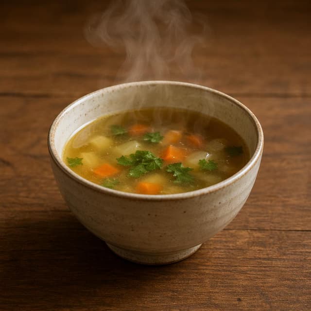 a small bowl of hot soup with steam rising
Chat attachment instruction: Generate exactly one in-world chat attachment, not a collage, split-screen, comic panel, flashback, or explanatory scene. If the prompt is a screenshot, phone screen, document, note, card, map, receipt, label, object photo, or photo someone took, frame that artifact directly. A name appearing in visible text or in 'photo taken by X' is not an instruction to draw that person. Do not show recurring story participants as visible people unless the prompt itself explicitly says they are visible. Keep unrequested people, faces, and bodies out of the image.
