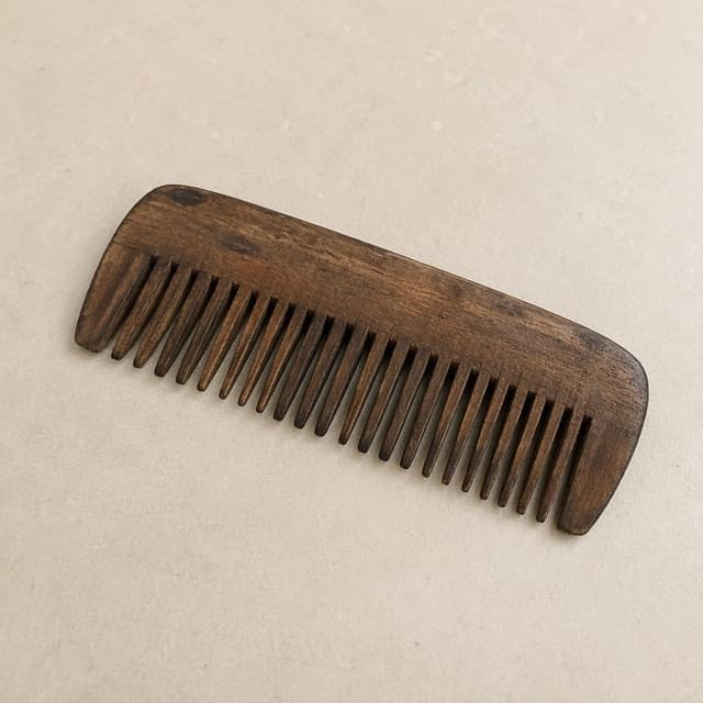an old wooden comb on a plain surface
Chat attachment instruction: Generate exactly one in-world chat attachment, not a collage, split-screen, comic panel, flashback, or explanatory scene. If the prompt is a screenshot, phone screen, document, note, card, map, receipt, label, object photo, or photo someone took, frame that artifact directly. A name appearing in visible text or in 'photo taken by X' is not an instruction to draw that person. Do not show recurring story participants as visible people unless the prompt itself explicitly says they are visible. Keep unrequested people, faces, and bodies out of the image.