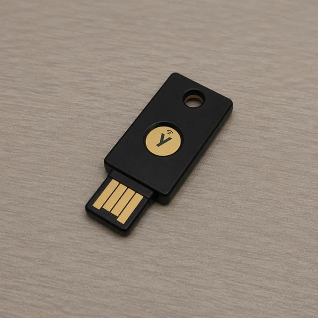 a small black USB security key on a plain desk surface
Chat attachment instruction: Generate exactly one in-world chat attachment, not a collage, split-screen, comic panel, flashback, or explanatory scene. If the prompt is a screenshot, phone screen, document, note, card, map, receipt, label, object photo, or photo someone took, frame that artifact directly. A name appearing in visible text or in 'photo taken by X' is not an instruction to draw that person. Do not show recurring story participants as visible people unless the prompt itself explicitly says they are visible. Keep unrequested people, faces, and bodies out of the image.