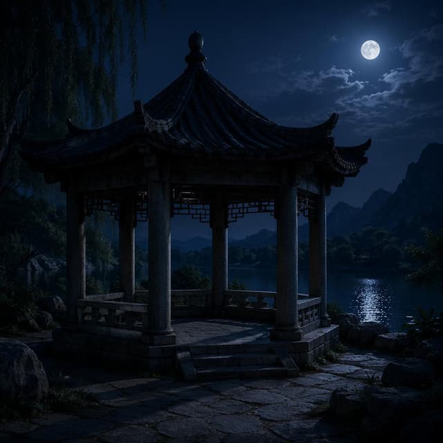 An empty stone pavilion at night under moonlight
Chat attachment instruction: Generate exactly one in-world chat attachment, not a collage, split-screen, comic panel, flashback, or explanatory scene. If the prompt is a screenshot, phone screen, document, note, card, map, receipt, label, object photo, or photo someone took, frame that artifact directly. A name appearing in visible text or in 'photo taken by X' is not an instruction to draw that person. Do not show recurring story participants as visible people unless the prompt itself explicitly says they are visible. Keep unrequested people, faces, and bodies out of the image.