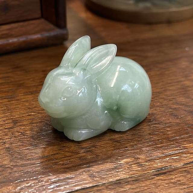 A small carved jade rabbit figurine on a wooden counter
Chat attachment instruction: Generate exactly one in-world chat attachment, not a collage, split-screen, comic panel, flashback, or explanatory scene. If the prompt is a screenshot, phone screen, document, note, card, map, receipt, label, object photo, or photo someone took, frame that artifact directly. A name appearing in visible text or in 'photo taken by X' is not an instruction to draw that person. Do not show recurring story participants as visible people unless the prompt itself explicitly says they are visible. Keep unrequested people, faces, and bodies out of the image.