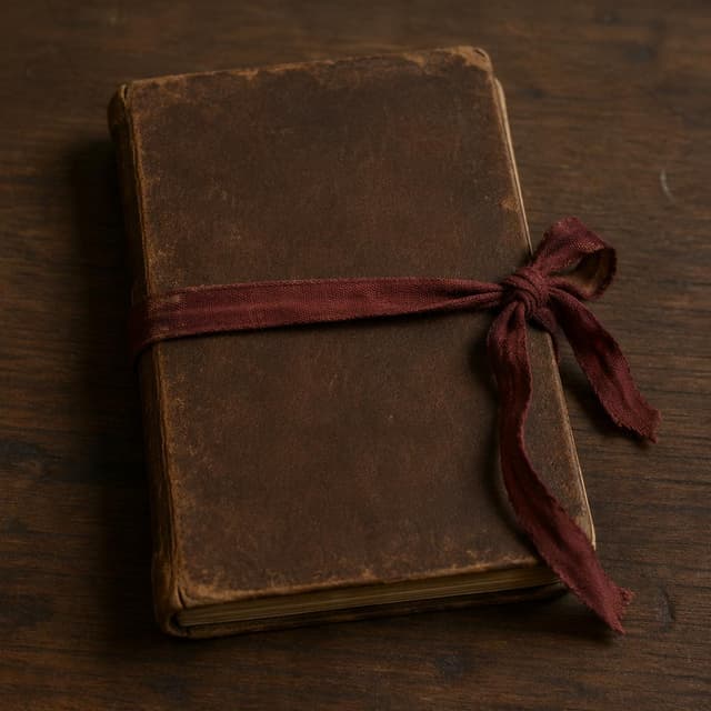 a small worn brown notebook, closed, with a faded red ribbon tied around it, blank cover, no visible text
Chat attachment instruction: Generate exactly one in-world chat attachment, not a collage, split-screen, comic panel, flashback, or explanatory scene. If the prompt is a screenshot, phone screen, document, note, card, map, receipt, label, object photo, or photo someone took, frame that artifact directly. A name appearing in visible text or in 'photo taken by X' is not an instruction to draw that person. Do not show recurring story participants as visible people unless the prompt itself explicitly says they are visible. Keep unrequested people, faces, and bodies out of the image.