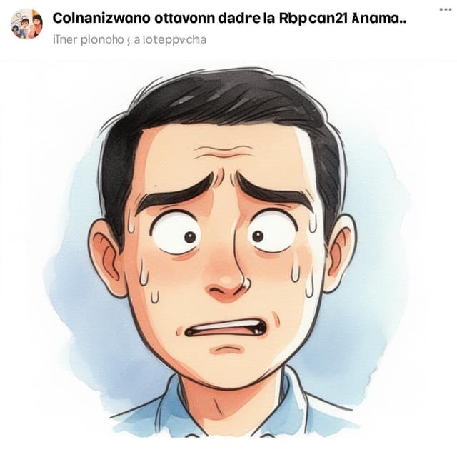 A screenshot of a widely-known Spanish meme format — a drawing of a cartoon man looking nervously side to side with sweat on his face, the kind of reaction meme used when someone is in an uncomfortable situation they cannot escape. Charming ink and watercolor painting style, clean lines, vibrant but soft color palette.
