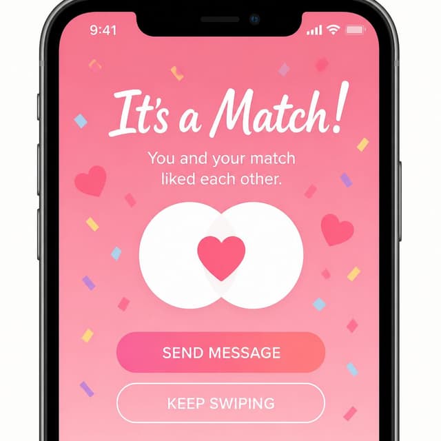 Charming ink and watercolor painting, clean lines, vibrant but soft color palette, storybook style. Phone screenshot of a dating app showing a match notification with hearts and confetti emoji, bright celebratory colors, simple interface design
Chat attachment instruction: Generate exactly one in-world chat attachment, not a collage, split-screen, comic panel, flashback, or explanatory scene. If the prompt is a screenshot, phone screen, document, note, card, map, receipt, label, object photo, or photo someone took, frame that artifact directly. A name appearing in visible text or in 'photo taken by X' is not an instruction to draw that person. Do not show recurring story participants as visible people unless the prompt itself explicitly says they are visible. Keep unrequested people, faces, and bodies out of the image.