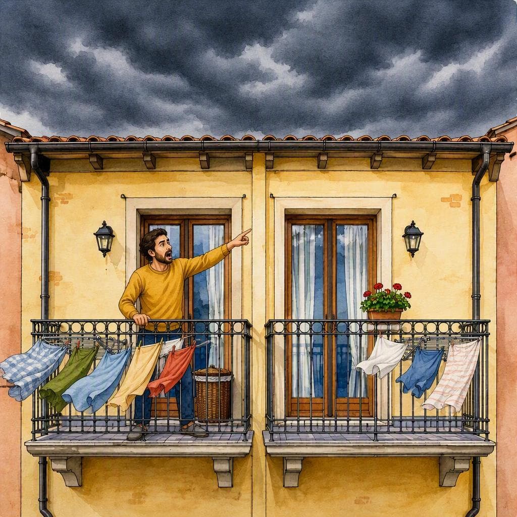 Die vom falschen Balkon abgeholte Wäsche — A1 Daily Life Italienische Geschichte