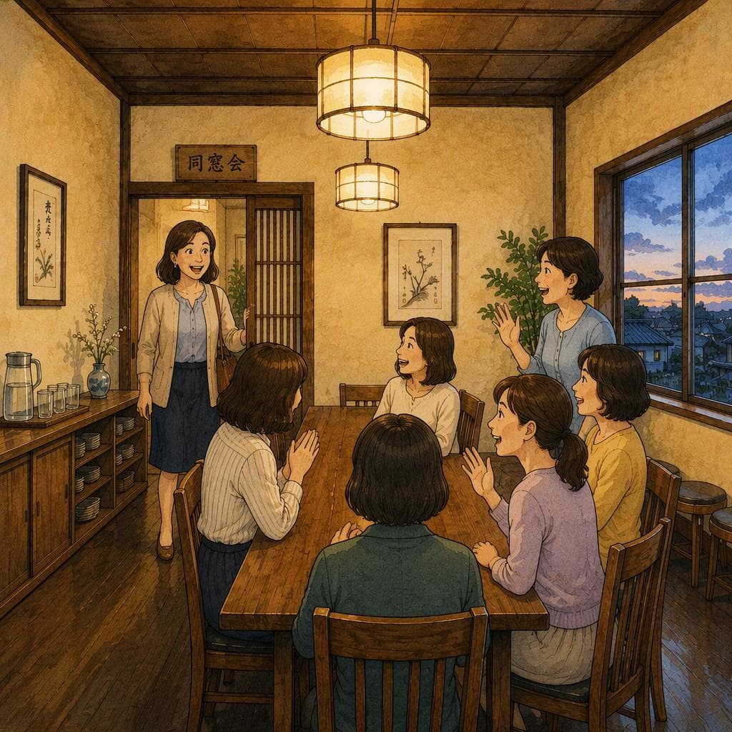 同窓会で一人だけ旧姓を呼ばなかった友人 — A2 Relationships & Drama 일본어 스토리