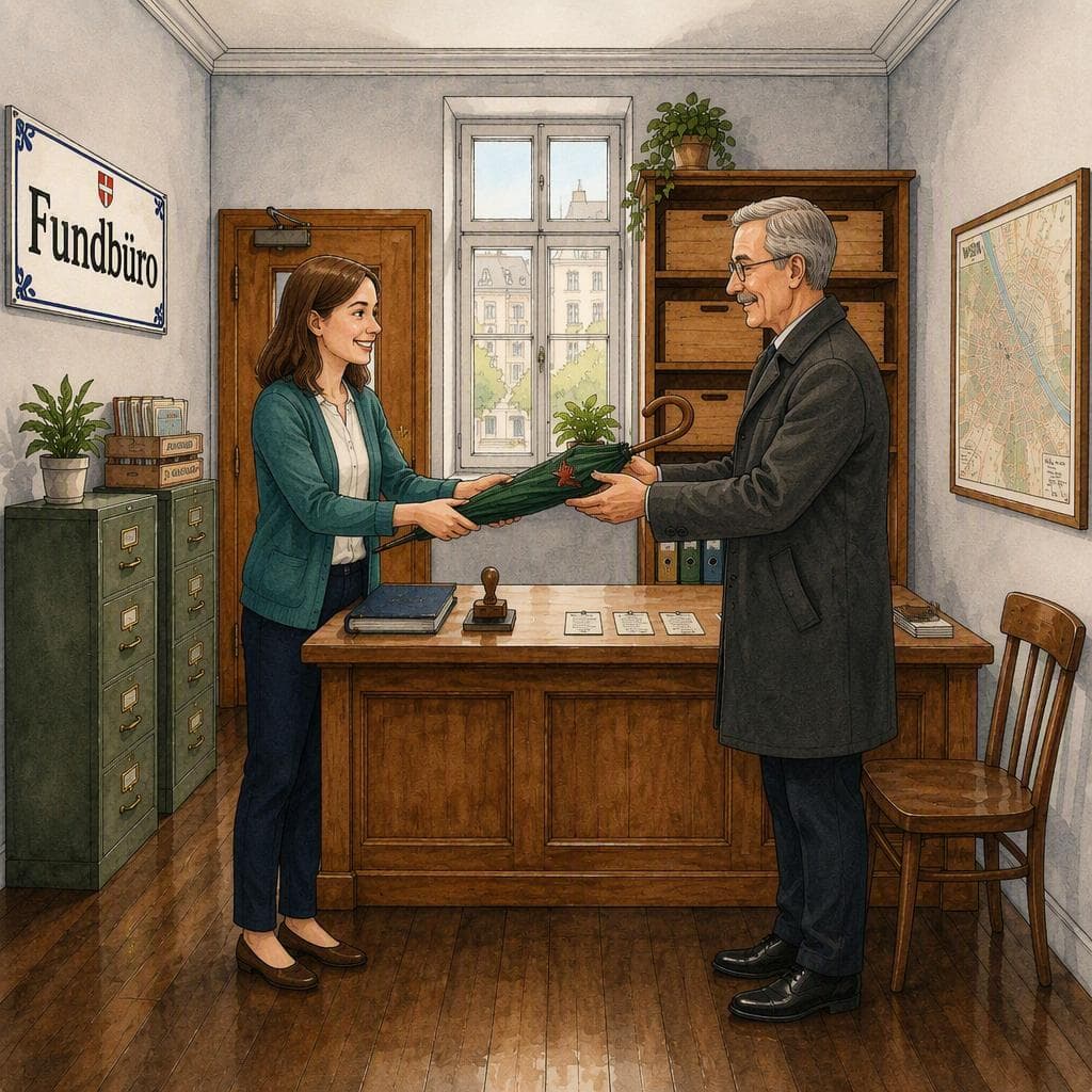 Der Regenschirm, der dreimal ins Wiener Fundbüro kam — A1 Mystery قصة ألمانية