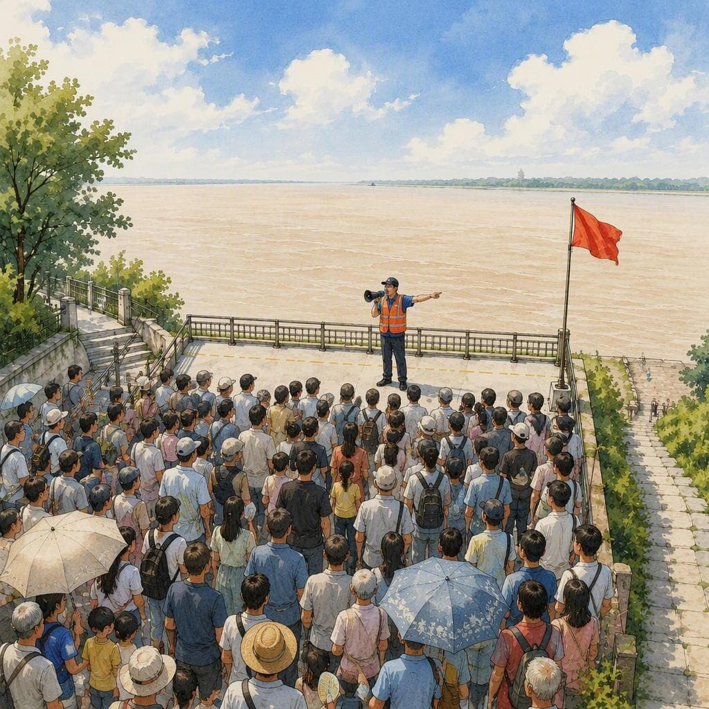Le drapeau rouge soudainement planté à l’envers sur la plateforme d’observation des marées du Qiantang — A2 Nature & Adventure histoire chinoise