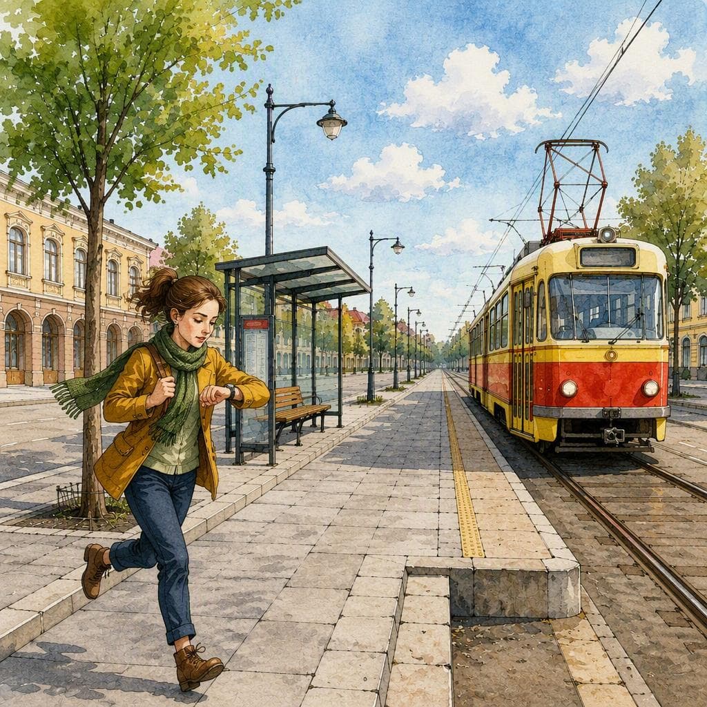 遅れてきた乗客を待っていた路面電車 — A1 Daily Life ロシア語物語
