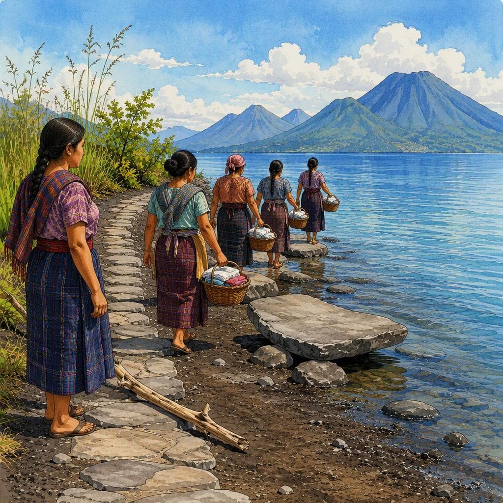 Omslag för La ruta de las lavanderas que desaparece bajo el lago Atitlán