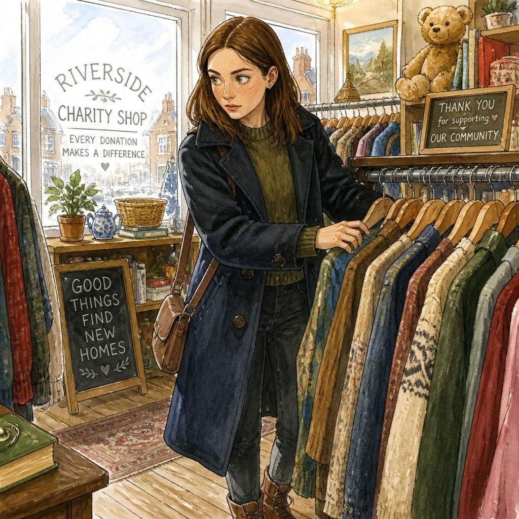 The Photograph in the Charity Shop Coat — A2 Daily Life English story