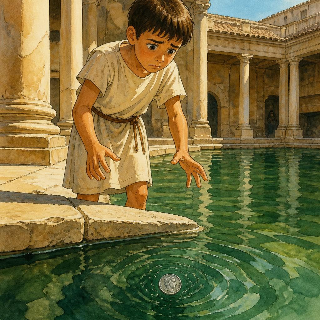The Lost Coin Under the Roman Bath — A1 History English story