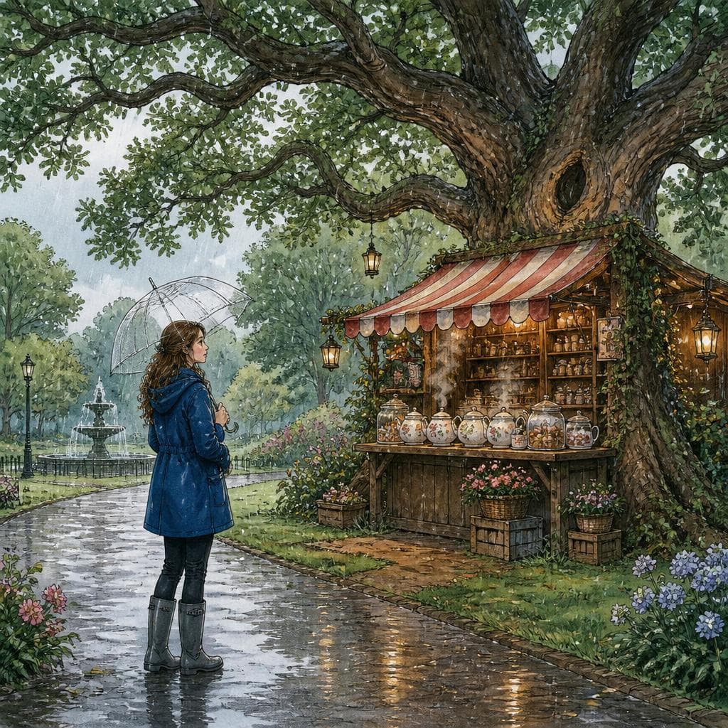 Der Marktstand, der nur bei Regen geöffnet hat — A0 German story for learners
