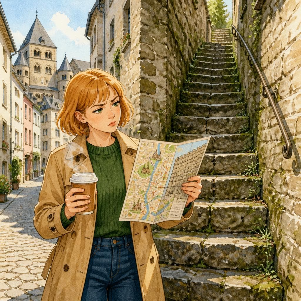 Die Treppe in Trier, die laut Stadtplan nicht existiert — A1 German story for learners