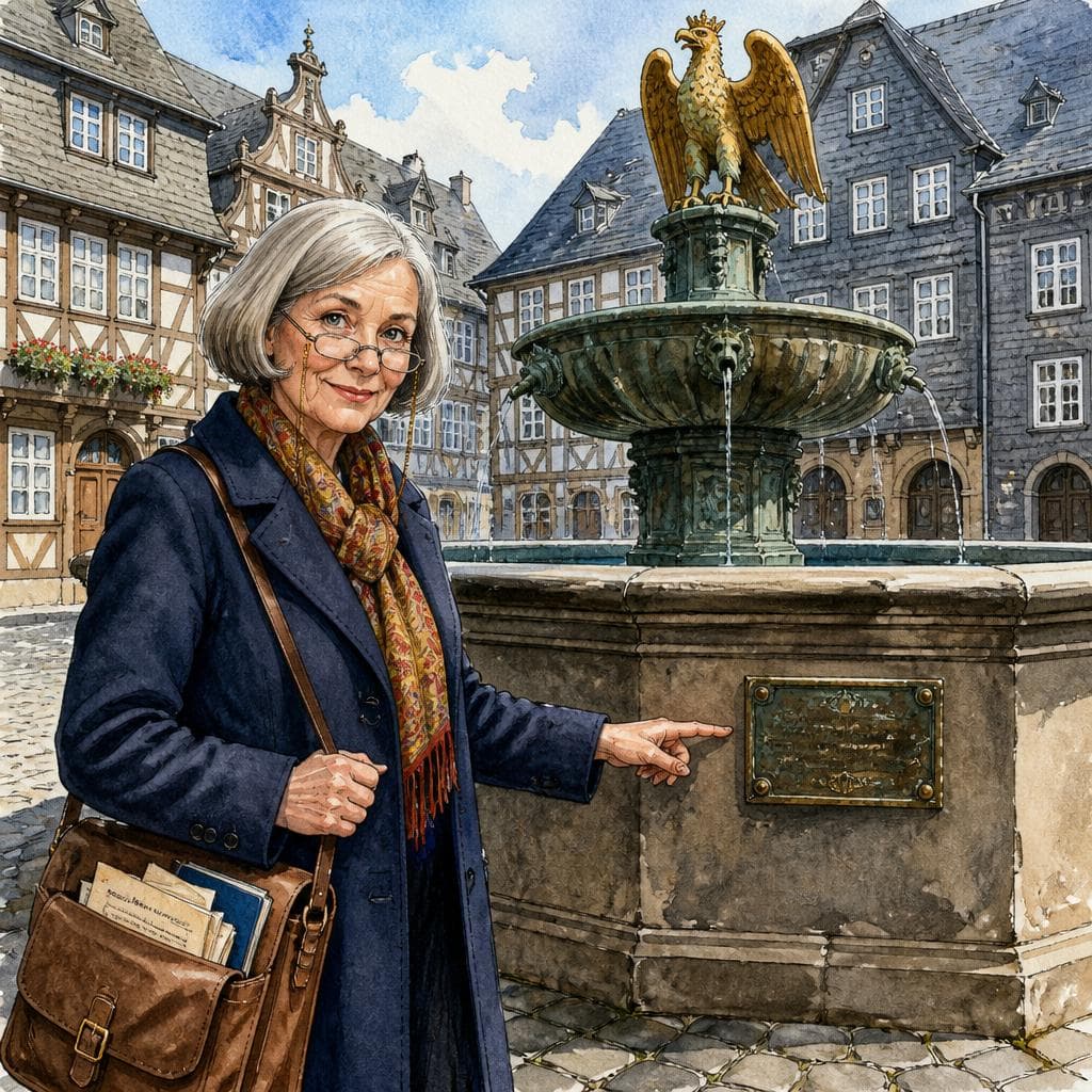Das Schild am Goslarer Marktbrunnen, das seit hundert Jahren den falschen Namen trägt — B2 Culture & Travel German story