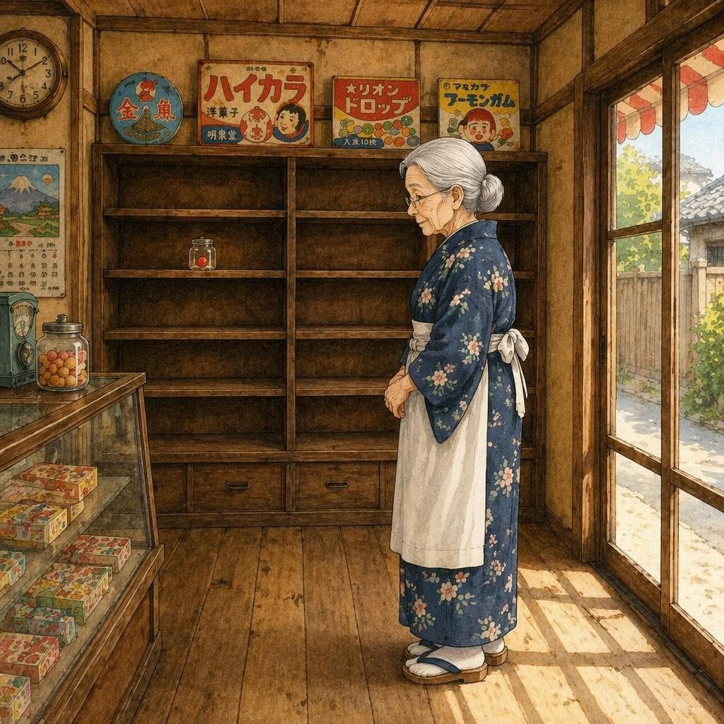 閉店日の駄菓子屋に残った最後の飴 — A1 Food & Cuisine história japonesa