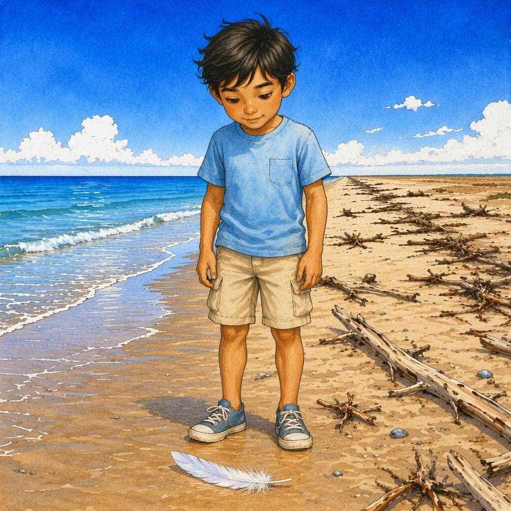 嵐の翌朝、海岸に現れた白い鳥 — A0 Nature & Adventure história japonesa