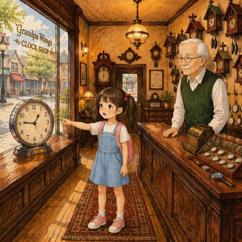 钟表店橱窗里倒着走的表