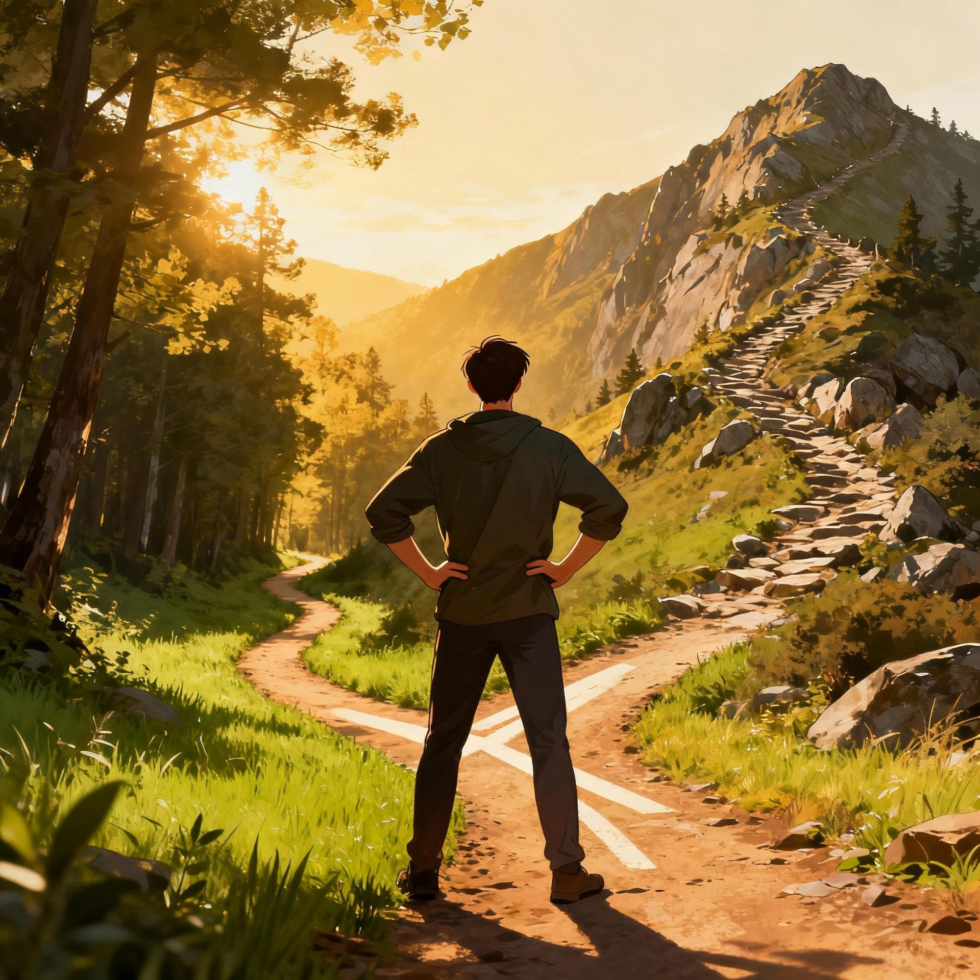 A person confidently choosing between two paths