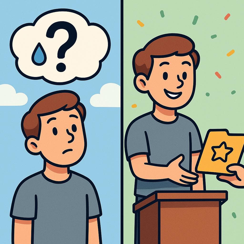 Split-screen showing suponer (a person guessing 'what if?') vs asumir (a person taking on a responsibility).