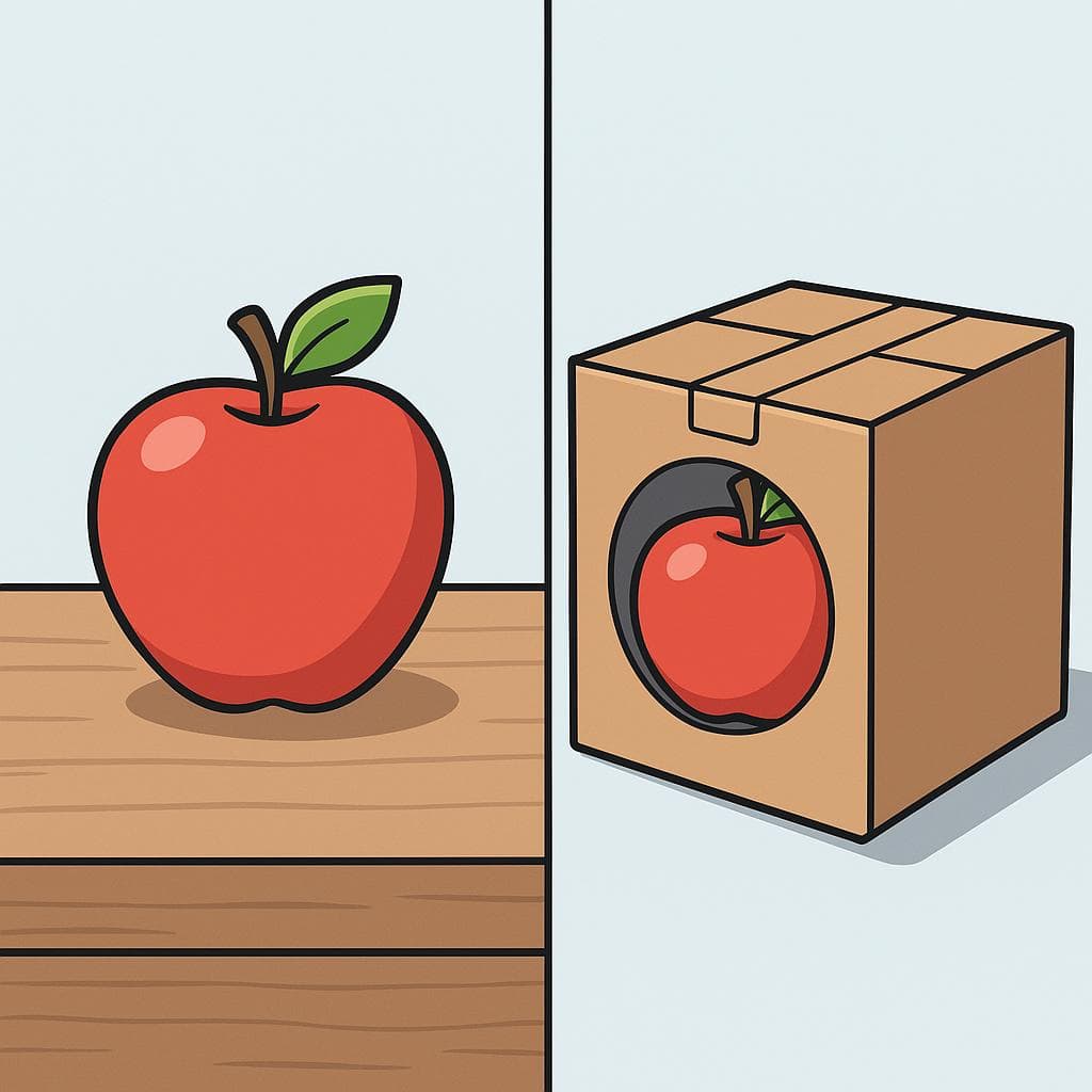 Split-screen visual showing 'en' for a general location (on a table) versus 'dentro de' for specific containment (inside a box).